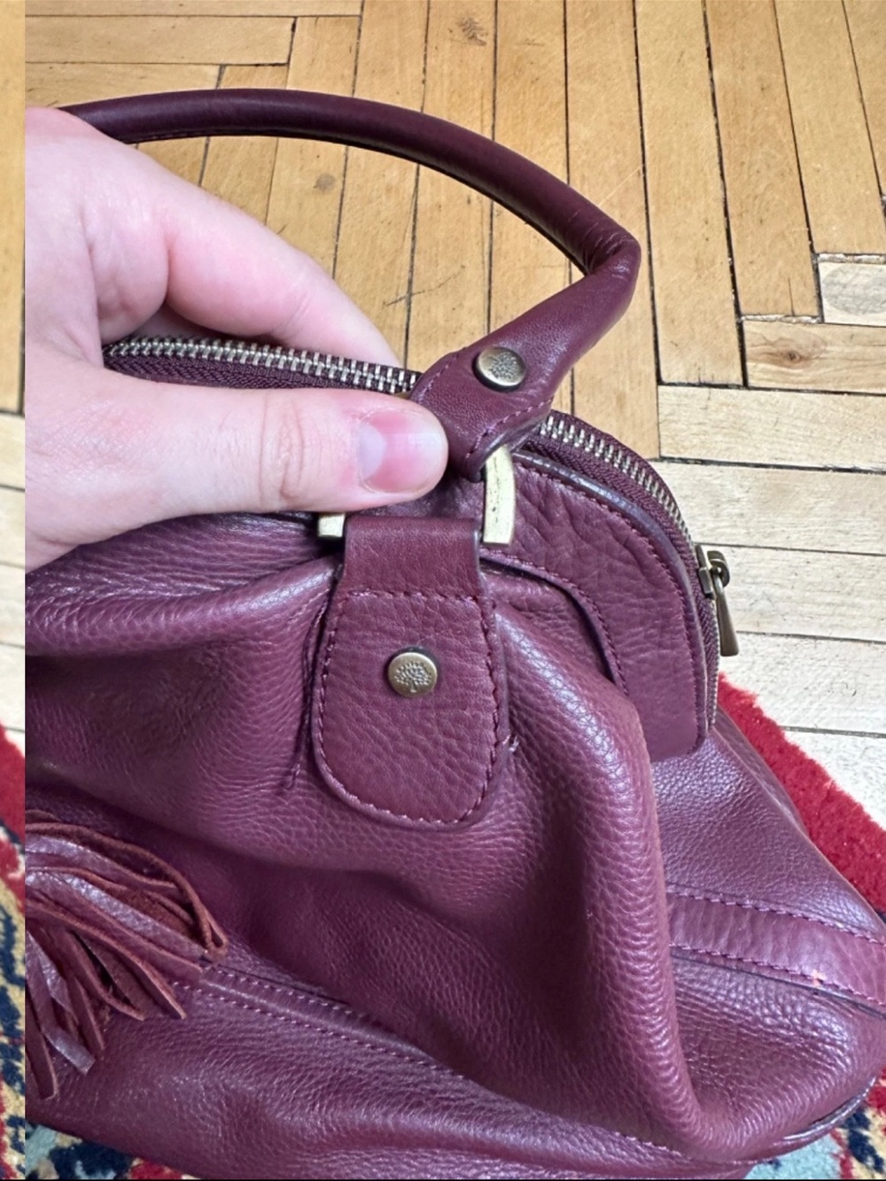 Mulberry Burgundy Leather Satchel with Tassel - Picture 9 of 13